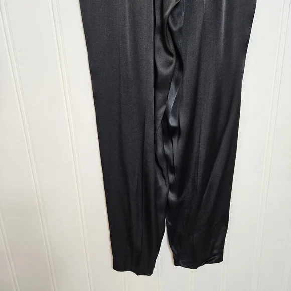 Vintage 100% Silk Pants Womens Size 6 Black High Waist Ruched Buttoned Back - Picture 7 of 12